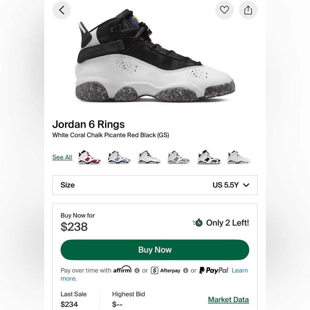 Jordan 6 Rings Kids Sneakers - White, Black, and Red